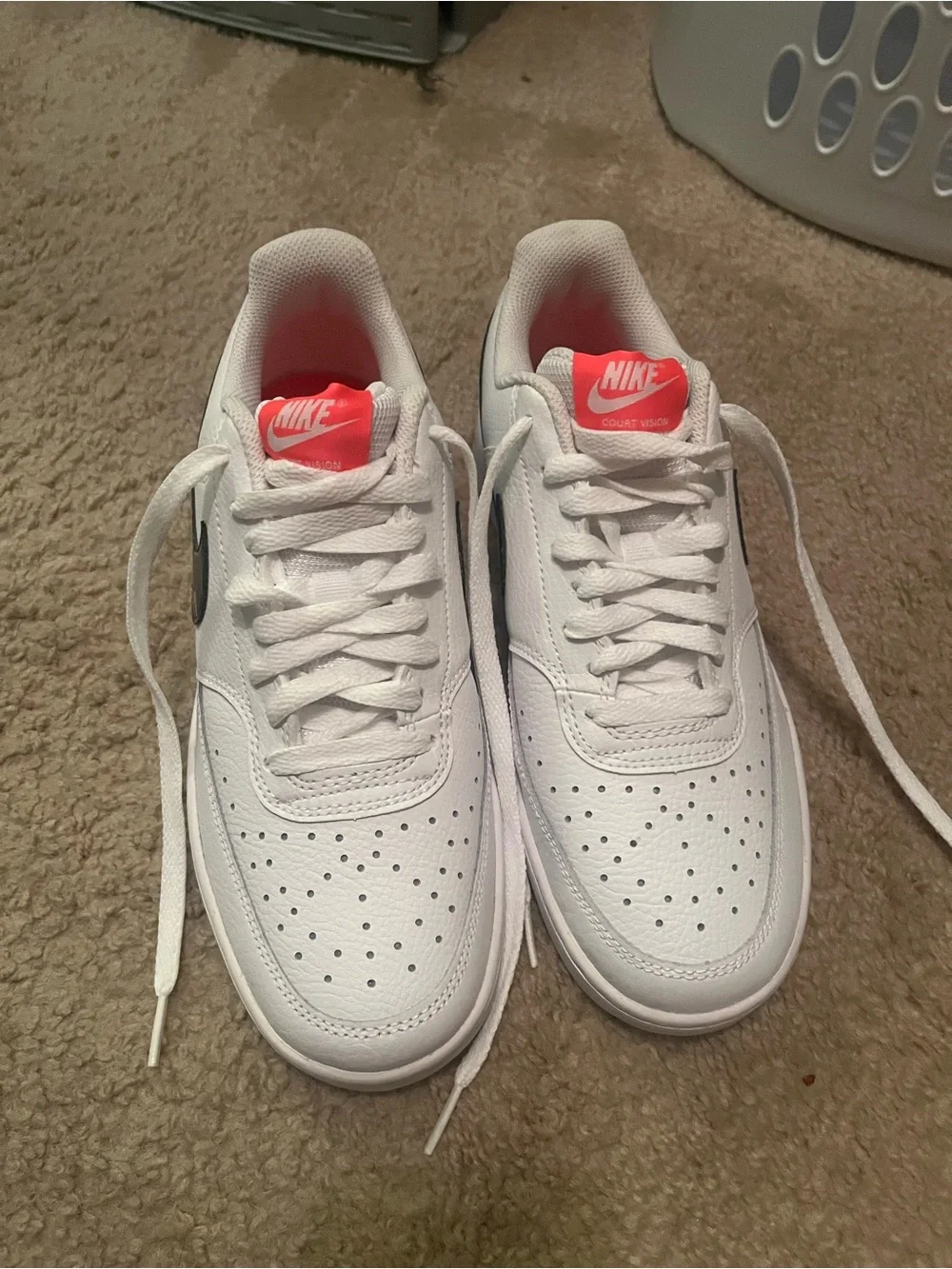 Nike Women’s White Low-Top Sneakers with Black Swoosh and Pink Accents